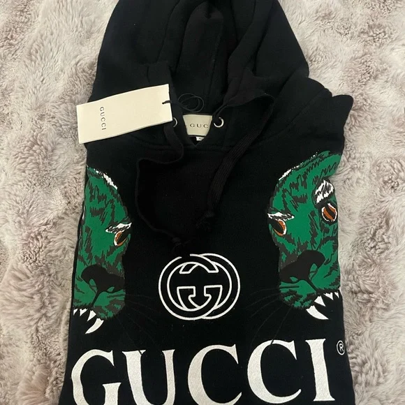 Gucci Mens Tiger Print Hooded Sweatshrt Black Sz L - Picture 11 of 11